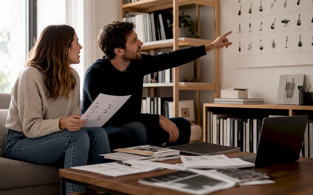 Couple planning wedding ceremony music