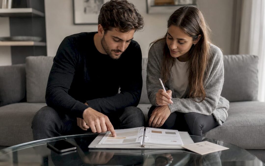 Couple reviewing wedding guest music requests