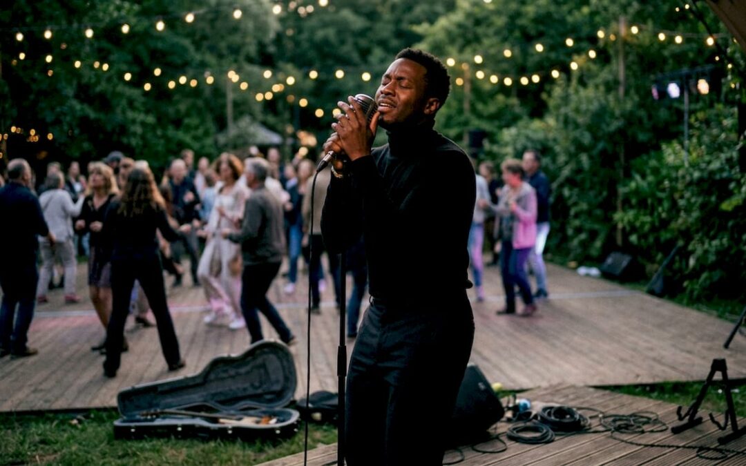 Soul singer performing on intimate blues club stage