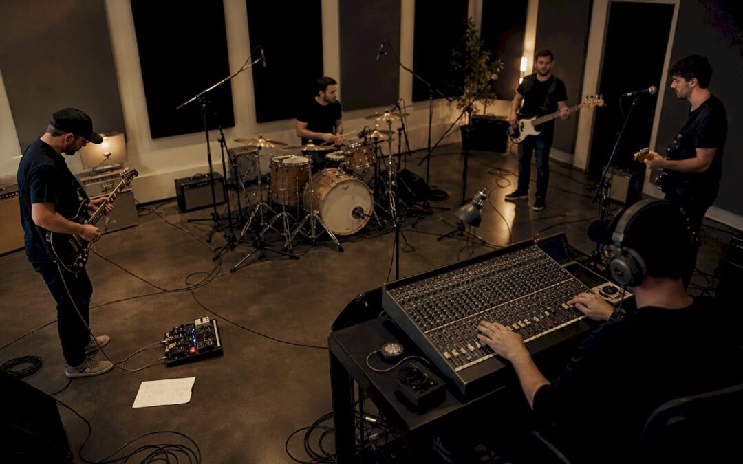 Band performing live sound check on stage