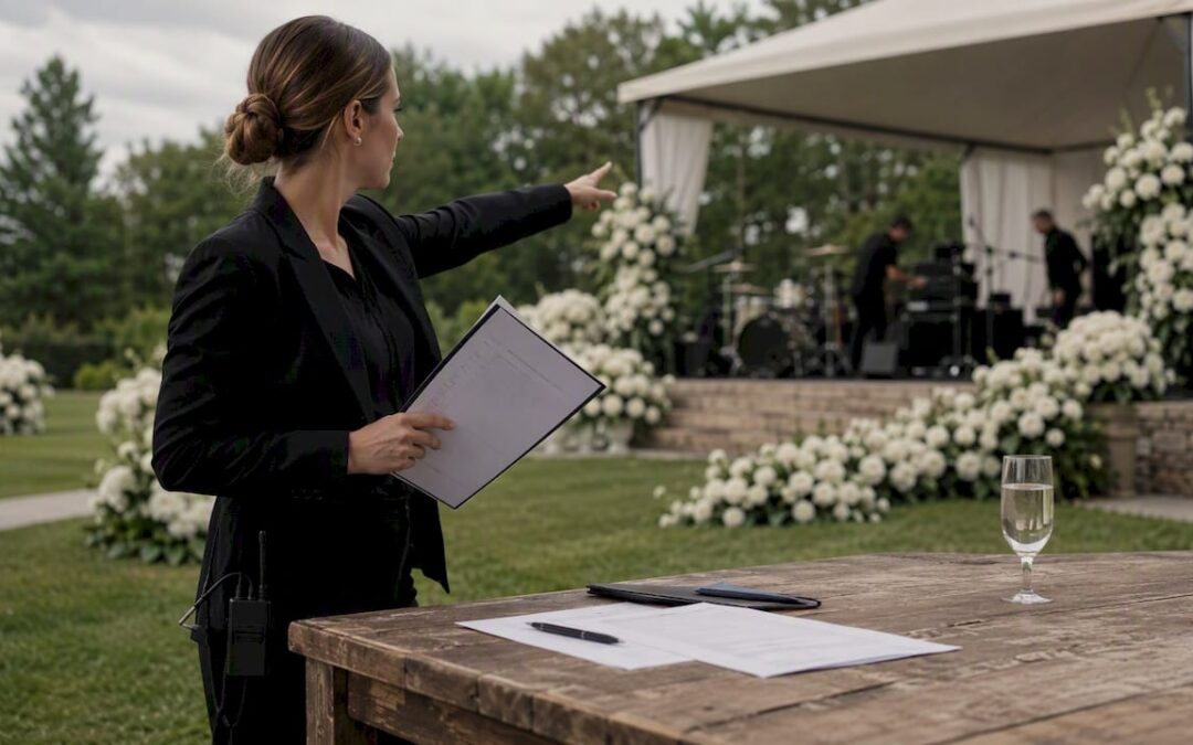 Wedding planner coordinating live band entrance