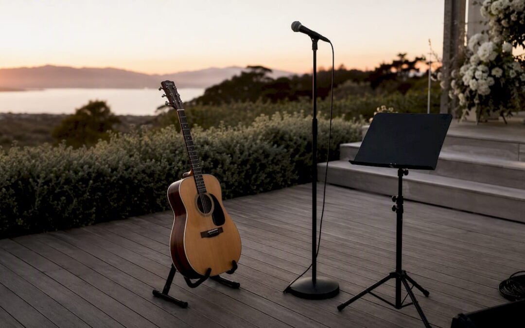 Wedding ceremony live music instruments setup