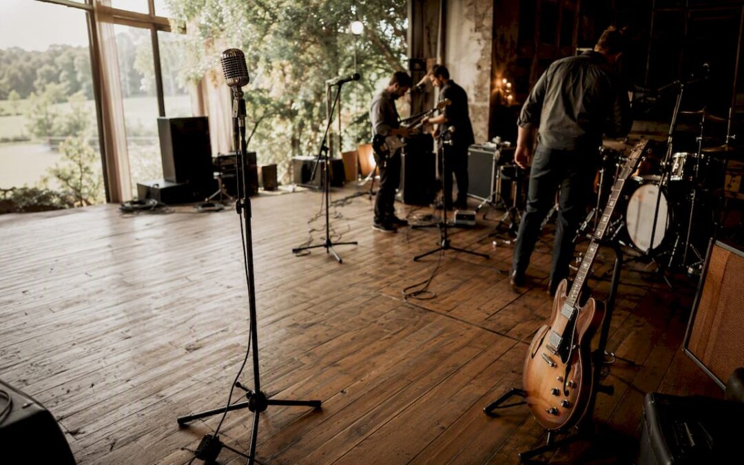 Live band setup at wedding venue