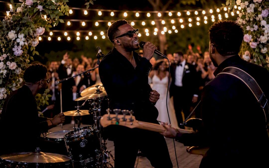 Live R&B band performing at wedding exit