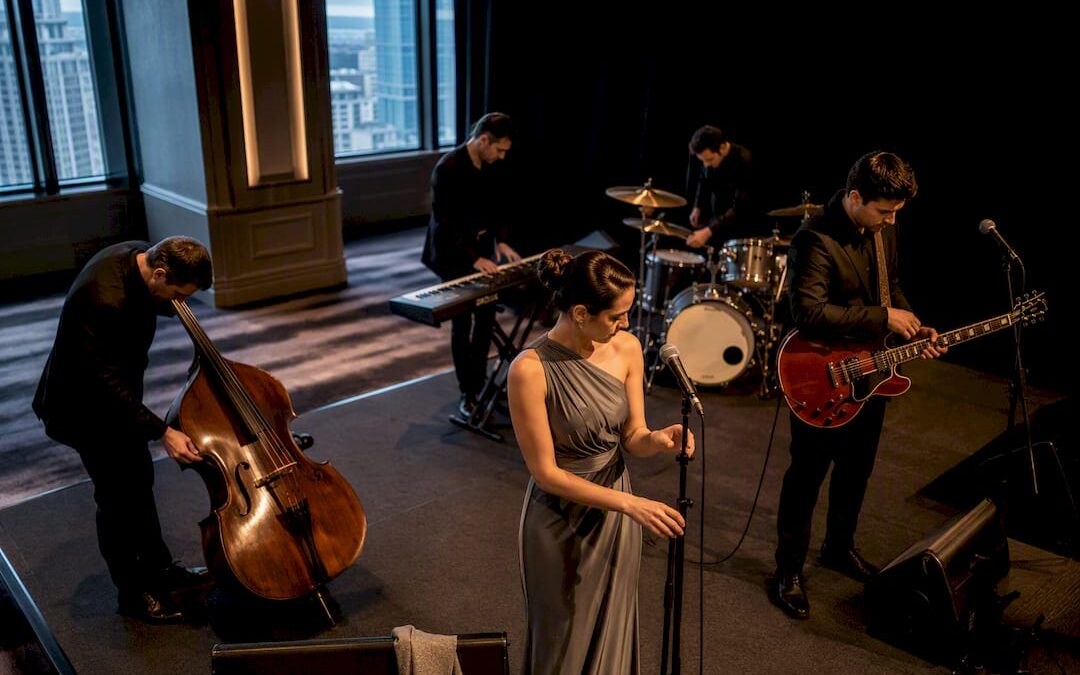 Wedding band preparing reception stage